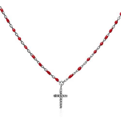 Cruz de cadena de plata 925 con esmalte rojo