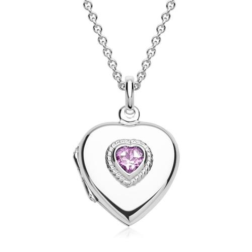 Silver necklace locket heart amethyst