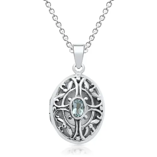 Silver necklace with locket blue topaz