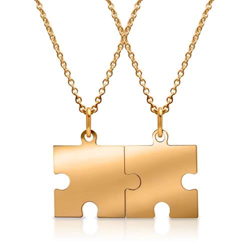Cadena de plata chapada en oro con colgante puzzle