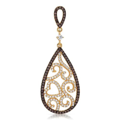 Drop shaped silver pendant floral design