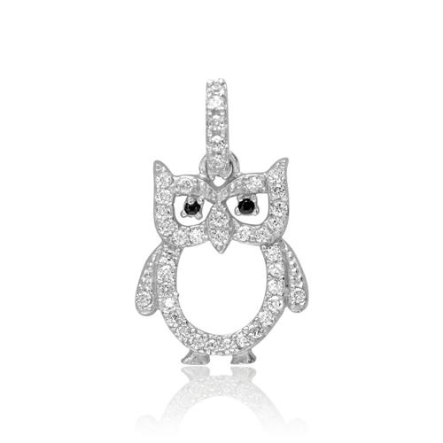 Pendant owl sterling silver zirconia