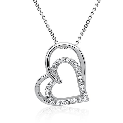 Necklace pendant sterling silver zirconia heart