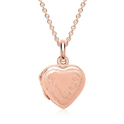 Necklace with heart locket sterling silver pink gold