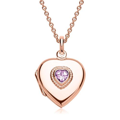 Necklace with heart locket pink stone trimming