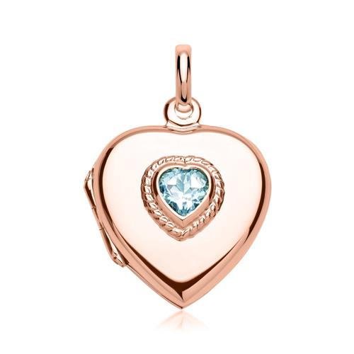 Relicario corazón con piedra azul rosa grabable