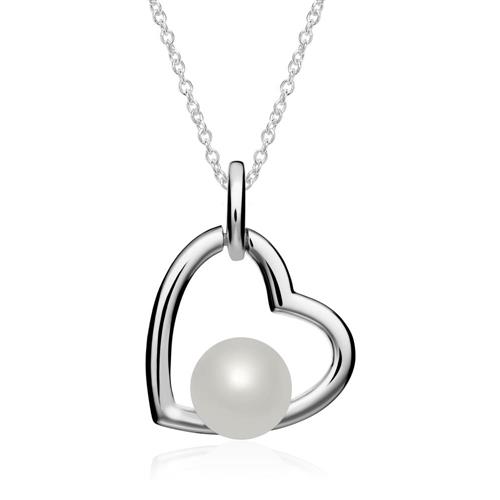 Cadena corazón de plata 925 con perla de agua dulce