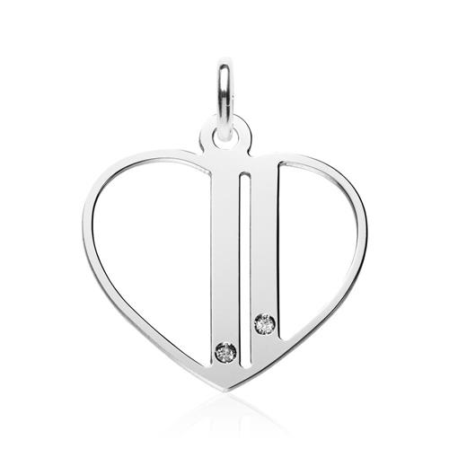 Pendant heart of 925 silver with zirconia, engravable