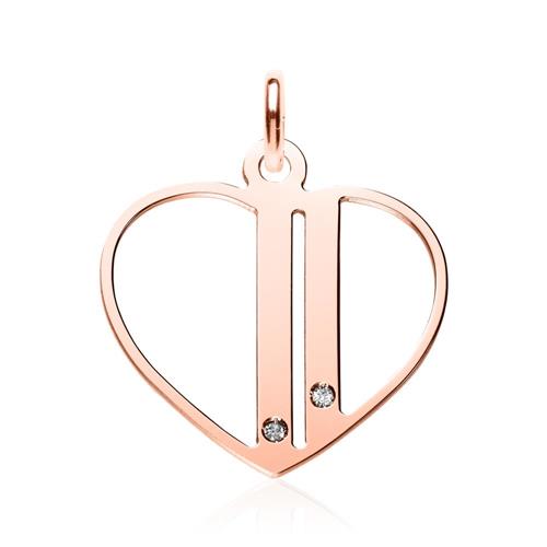 Gegraveerde 925 sterling zilveren hart hanger, roze Zirkonia
