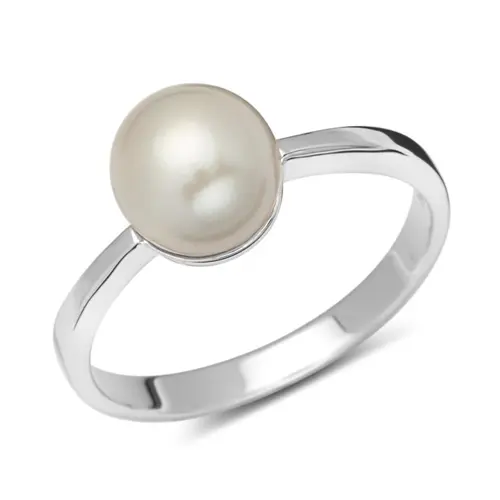 Silver ring sterling polished with white pearl