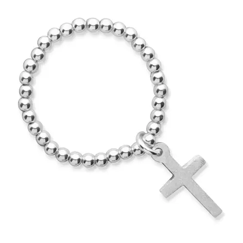 Sterling stretchy silver ring with cross pendant