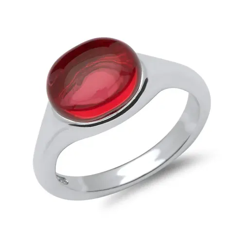 Polished sterling silver ring with red glass stone