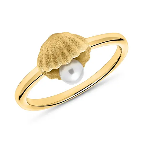 Vergoldeter 925er Silber Ring Muschel mit Perle