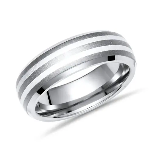Ring titanium met inleg zilver 6mm mat