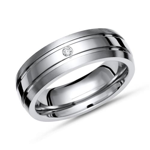 Moderne gedeeltelijk gepolijste ring titanium met Diamant