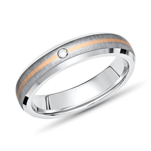 Exclusieve ring titanium inleg goud 4mm & Diamant