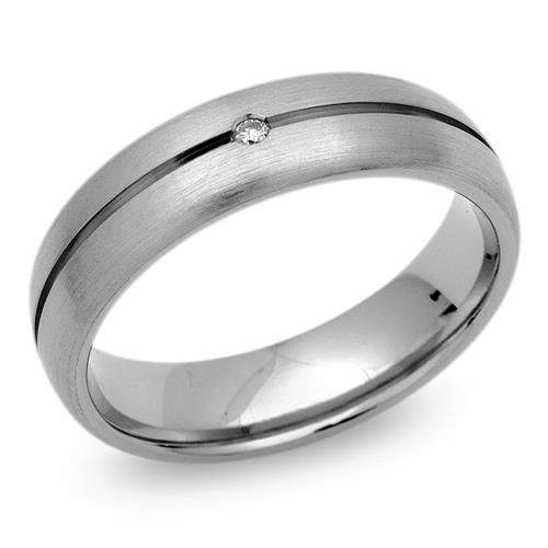 Exclusieve ring titanium met glanzende groef & Diamant