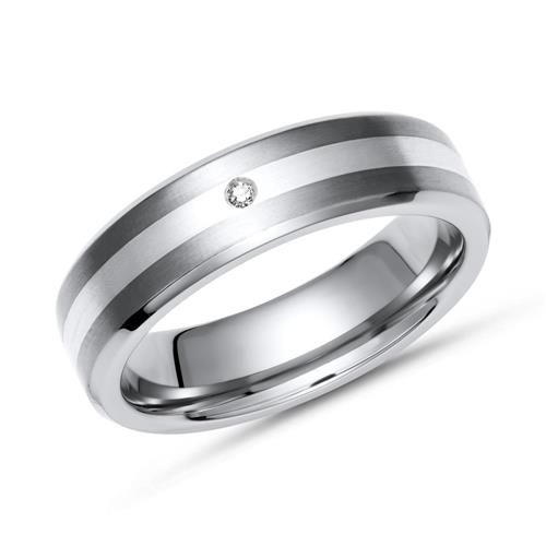 Modern ring titanium diamond & inlay silver