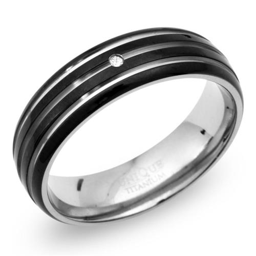 Ring titanium ionic black plating diamond 0,02 hoops