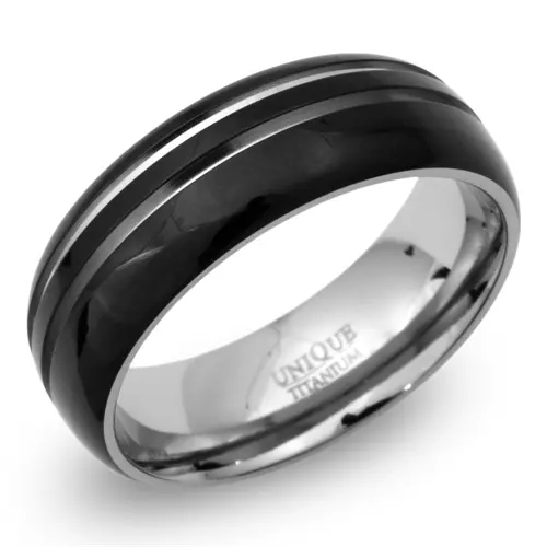 Zwart gemaakte titanium ring (IBP) met glanzende groeven