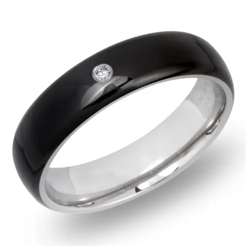 Black titanium ring with diamond 0,02 hoops