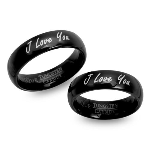 Black tungsten laser engraved wedding rings