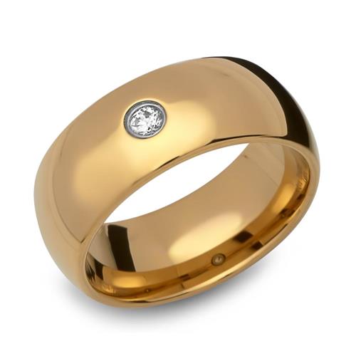 Anillo de tungsteno chapado en oro circonita