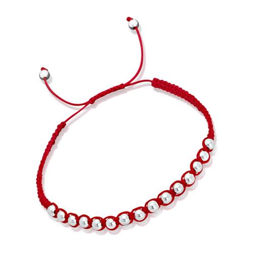 Pulsera textil roja con elementos plateados