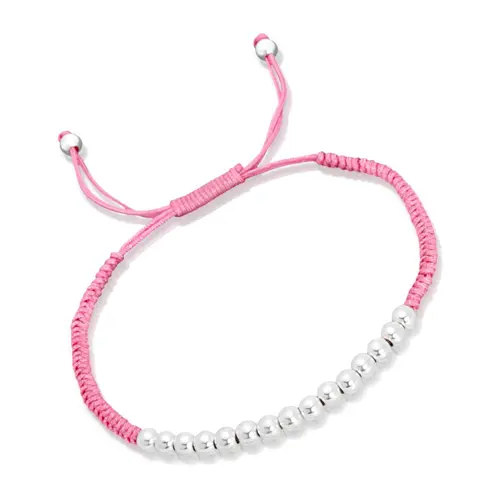 Pink textile bracelet with silver elements