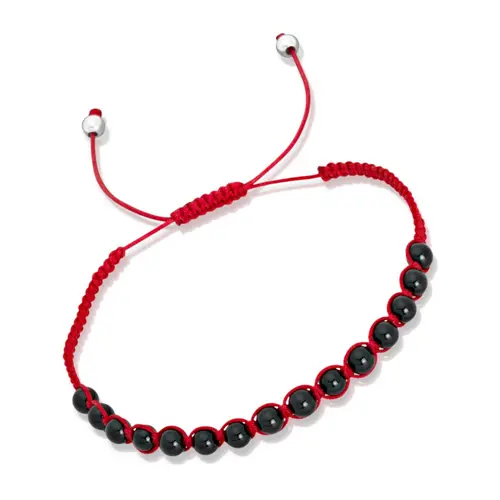 Red textile bracelet with silver elements