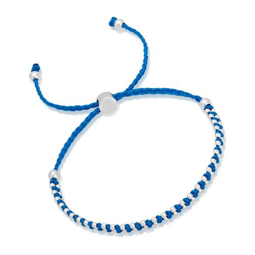 Blauwe textiel armband met zilveren elementen