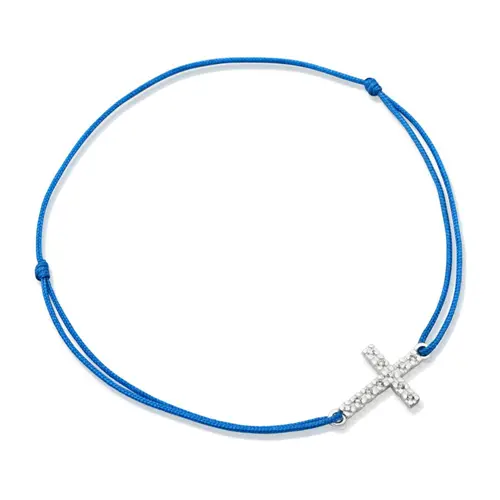 Blauwe textiel armband met zilveren element