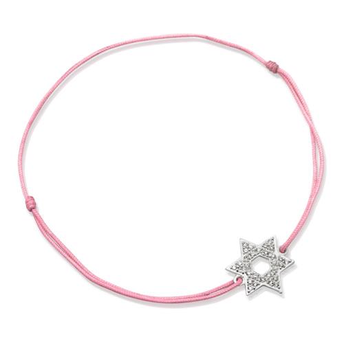 Roze textiel armband met zilverkleurig element