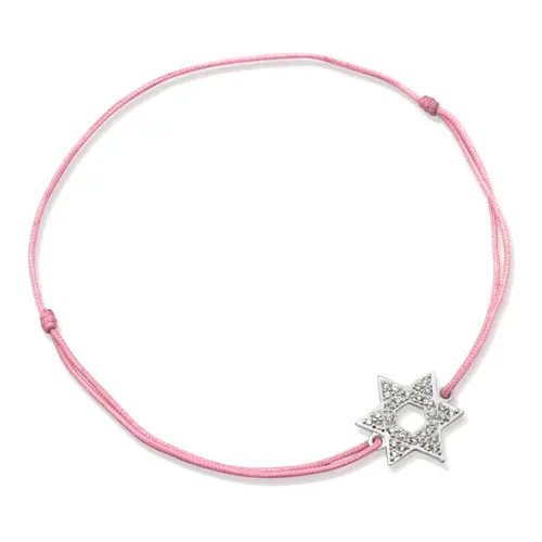 Pulsera textil rosa con elemento plateado