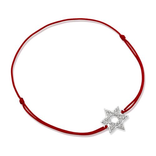 Red textile bracelet with silver element