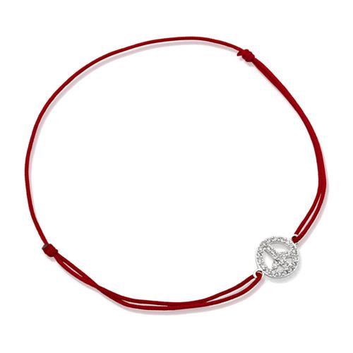 Rode textiel armband met zilveren element