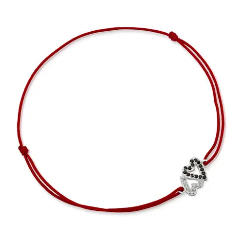 Rode textiel armband met zilveren element