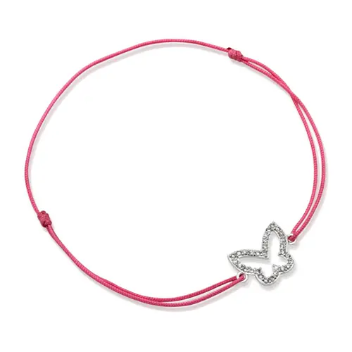 Pulsera textil rosa con elemento plateado