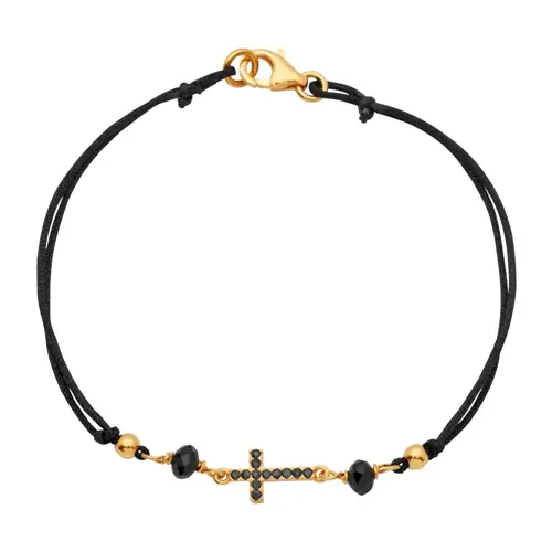 Bracelet gold plated cross black zirconia