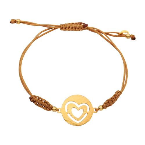 Brown textile bracelet with gold plated element