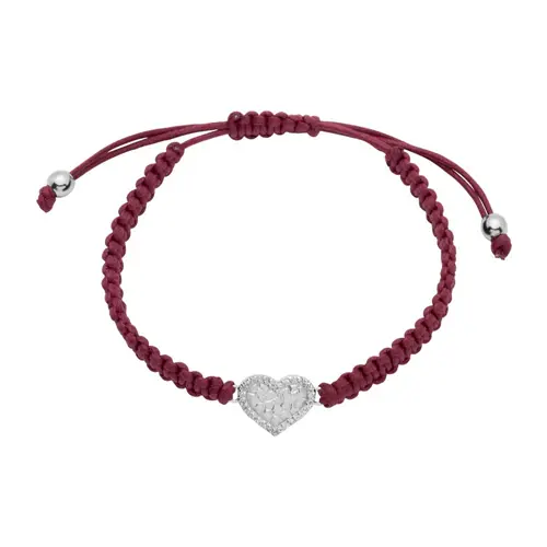 Textile bracelet with sterling silver heart