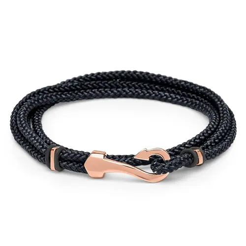 Pulsera textil negro azul con gancho rosado