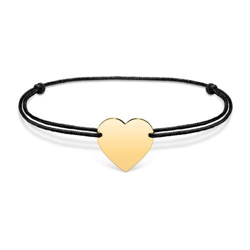 Engraved bracelet in black textile with heart, gold