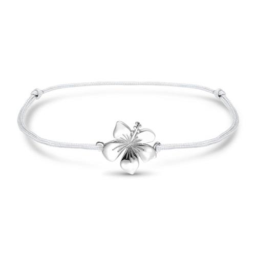Grey textile bracelet hibiscus flower in 925 silver