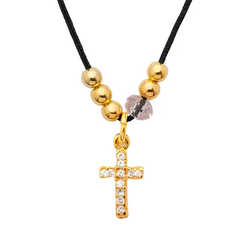 Textile necklace gold-plated sterling silver cross