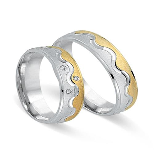 Wedding rings 18ct yellow-white gold 3 diamonds