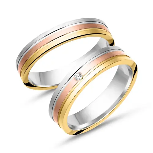 Wedding rings 8ct tricolor gold with diamond