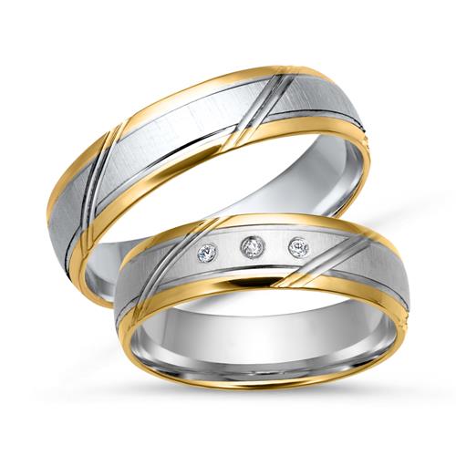 Wedding rings 18ct yellow-white gold 3 diamonds