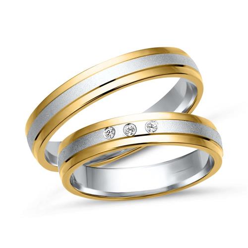 Wedding rings 14ct yellow-white gold 3 diamonds