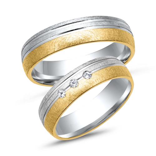 Wedding rings 18ct yellow-white gold 3 diamonds